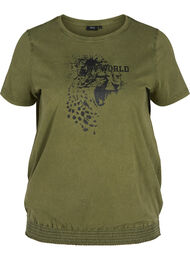 Kortærmet t-shirt med acid wash og smock, Ivy Green acid wash