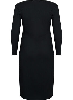 Tætsiddende kjole med lange ærmer og slids, Black, Packshot image number 1