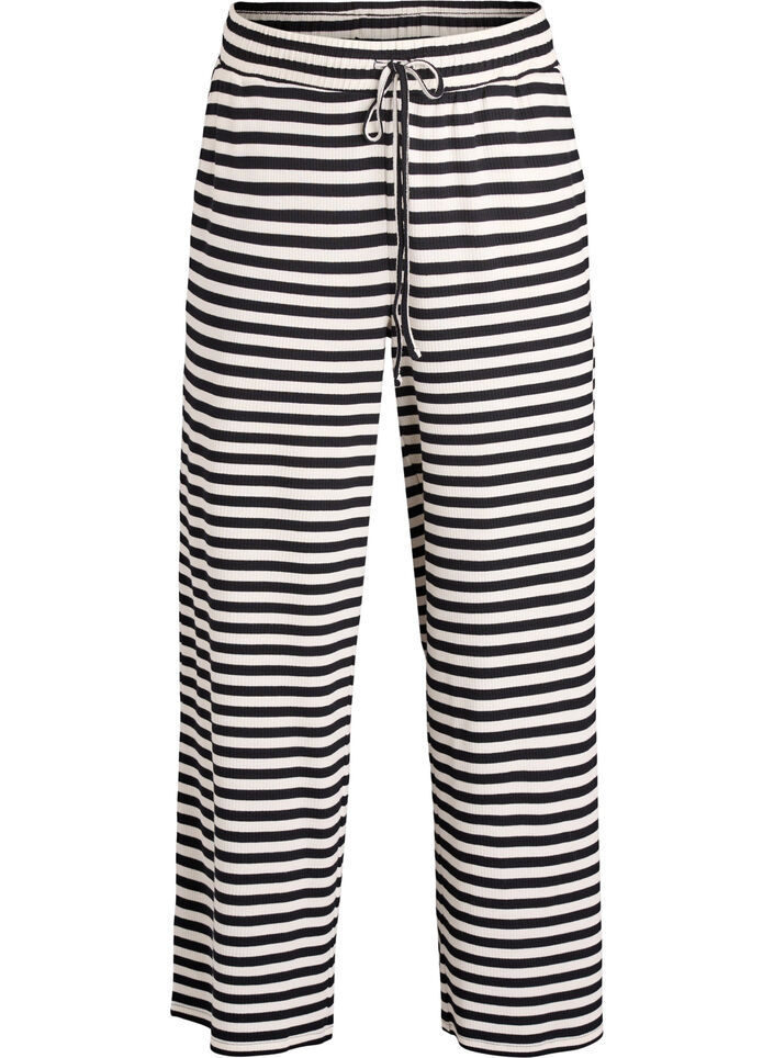 Stribede natbukser med h&oslash;j talje og brede ben, Sort, Packshot image number 0