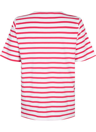 Stribet t-shirt i økologisk bomuld, Bright Rose Stripes, Packshot image number 1