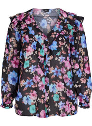 Blomstret bluse med flæsedetaljer, Bright Fall Print