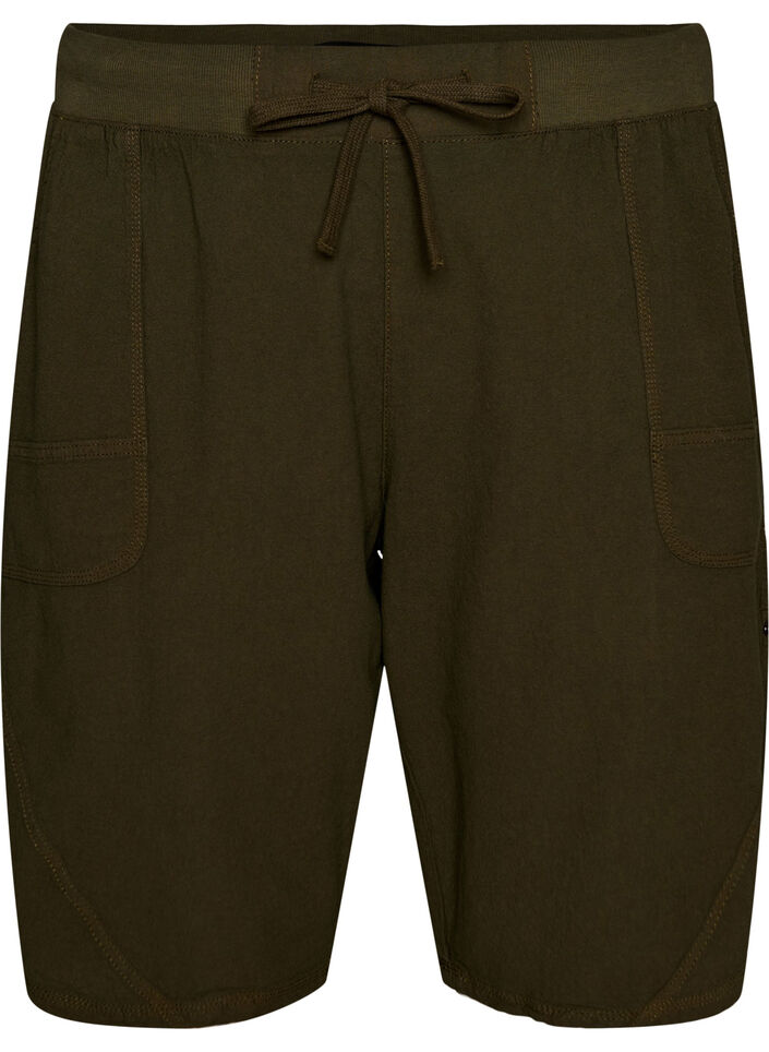 L&oslash;se shorts i bomuld med lommer, Gr&oslash;n, Packshot image number 0