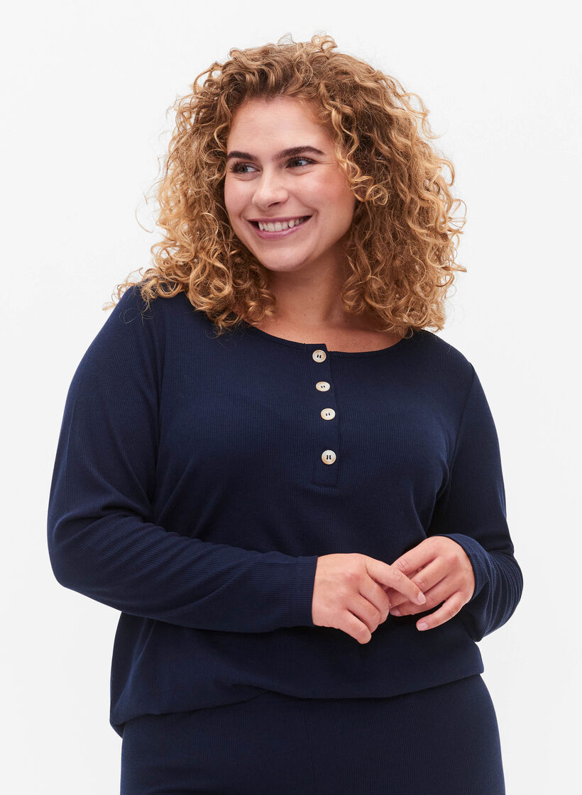 Natbluse med lange ærmer, Navy Blazer, Model image number 0