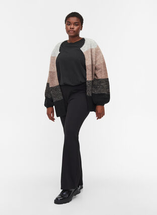 Kort stribet strik cardigan med uld, Black stripe comb, Model image number 2