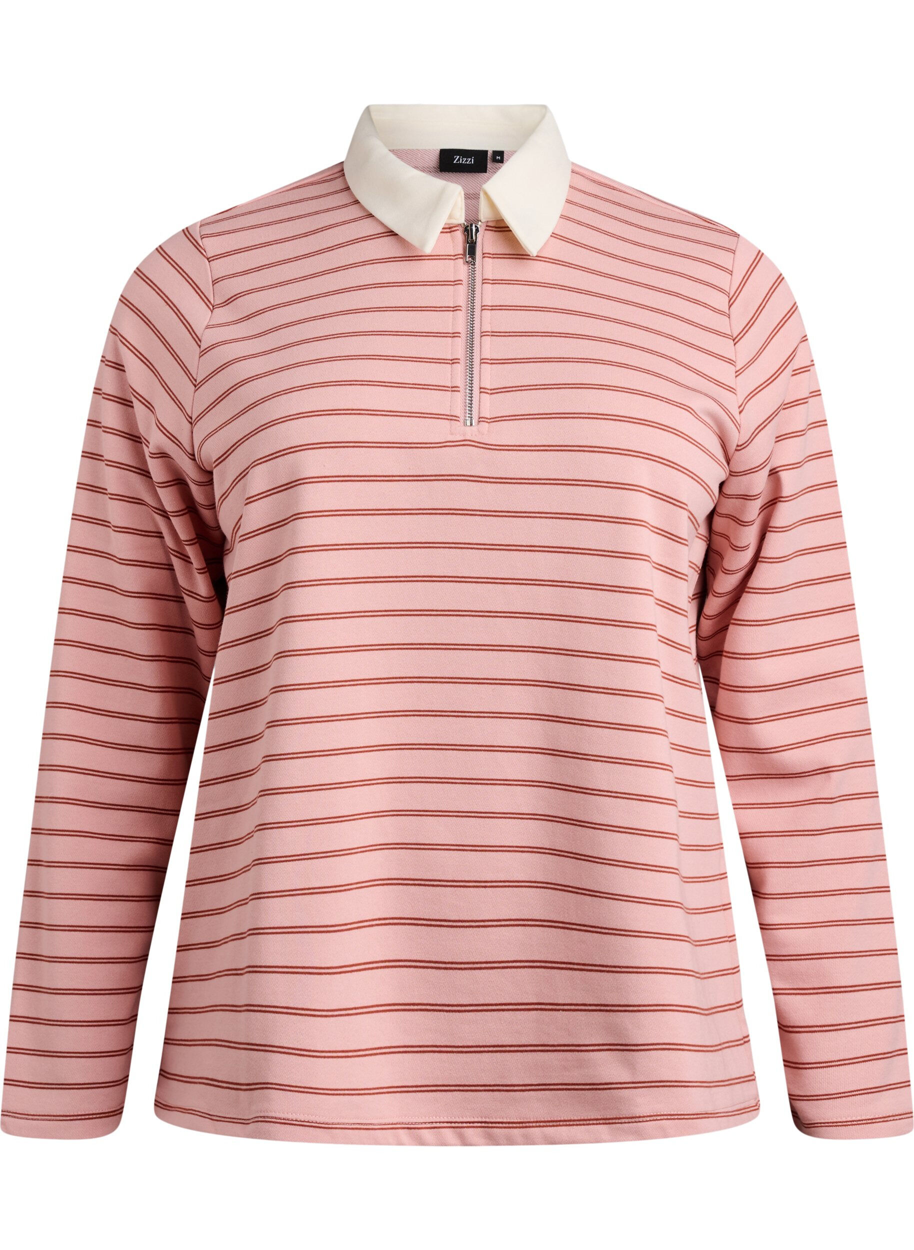 Stribet poloshirt med lynl&aring;s