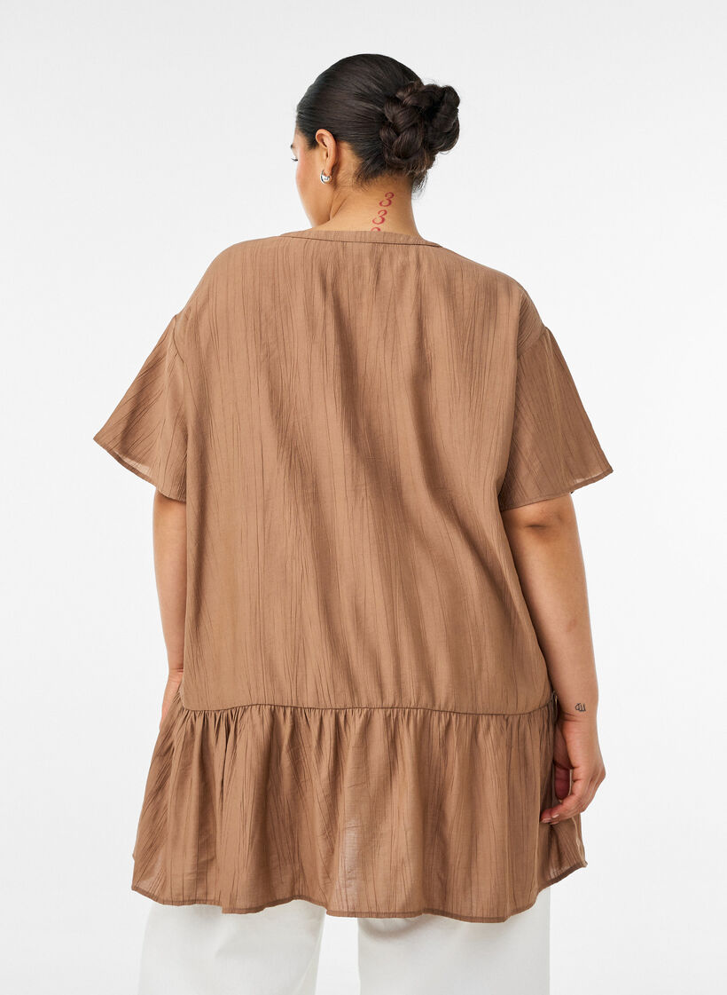 L&oslash;s tunika med kr&oslash;llet struktur og fl&aelig;sekant, Brun, Model image number 2