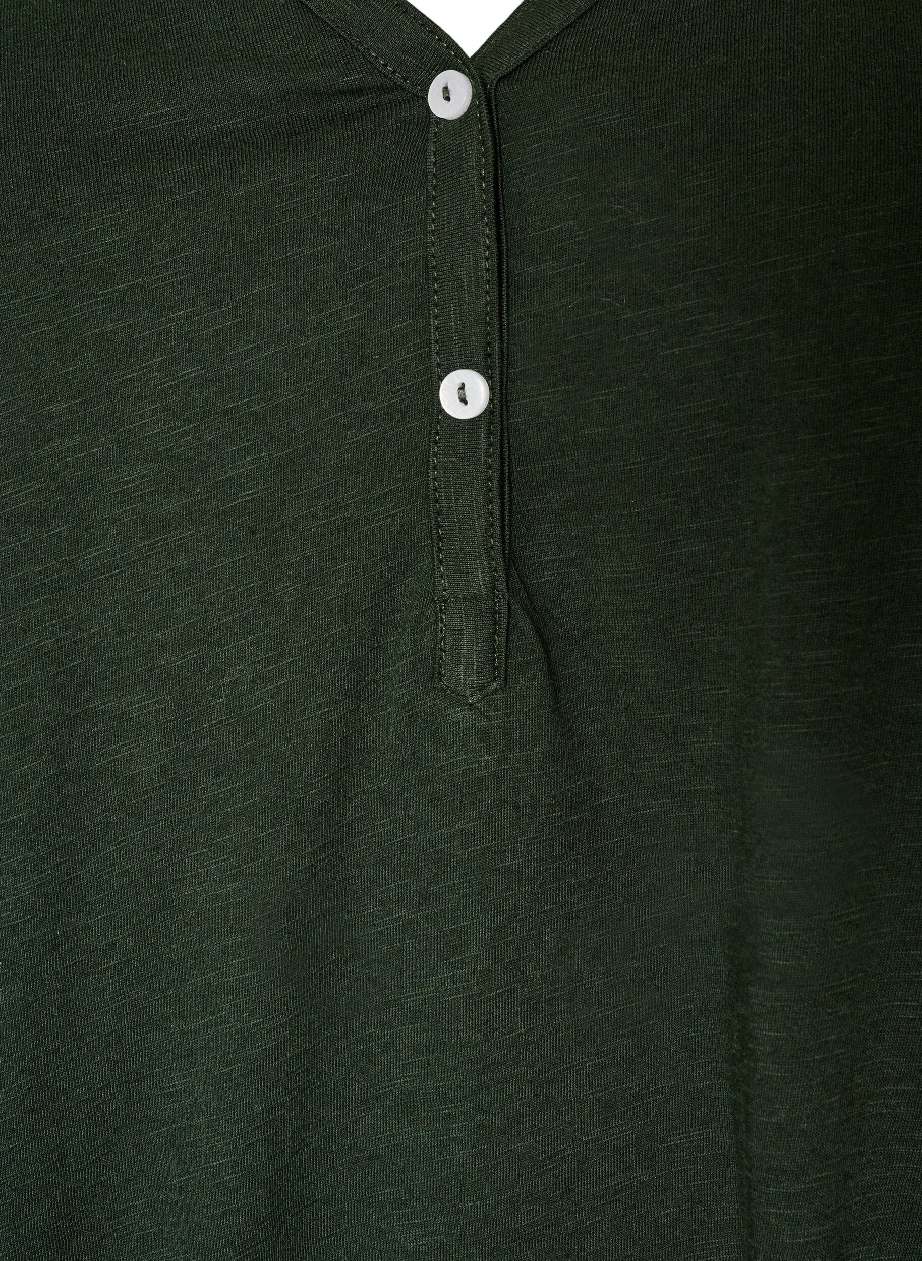 ZizziLang&aelig;rmet t-shirt med V-hals og knapper, Gr&oslash;n, Packshot image number 2
