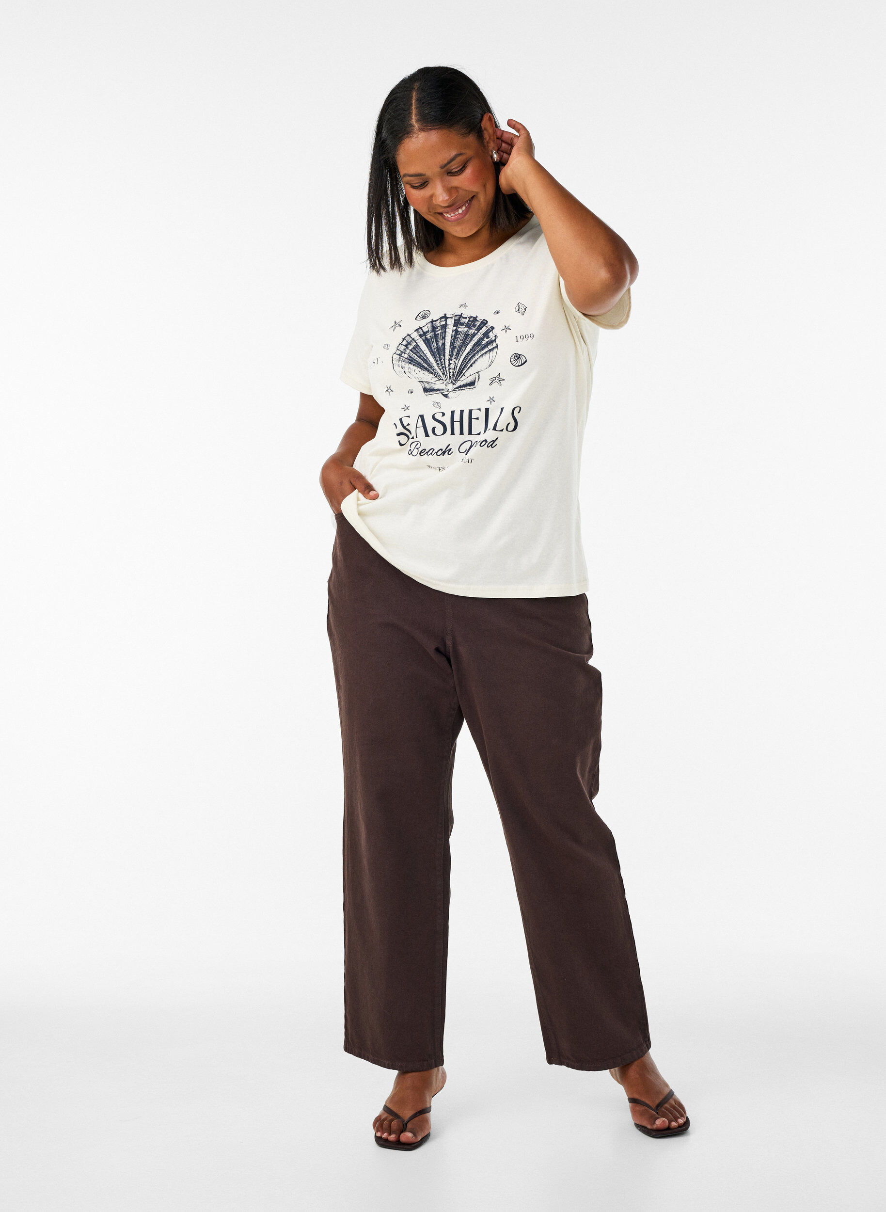 ZizziT-shirt i bomuld med printmotiv, Vanilla, Model image number 1