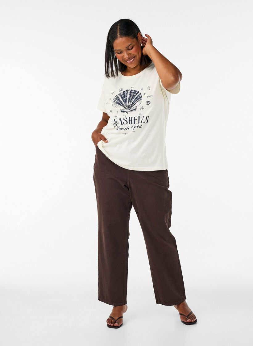 T-shirt i bomuld med printmotiv, Vanilla, Model image number 1