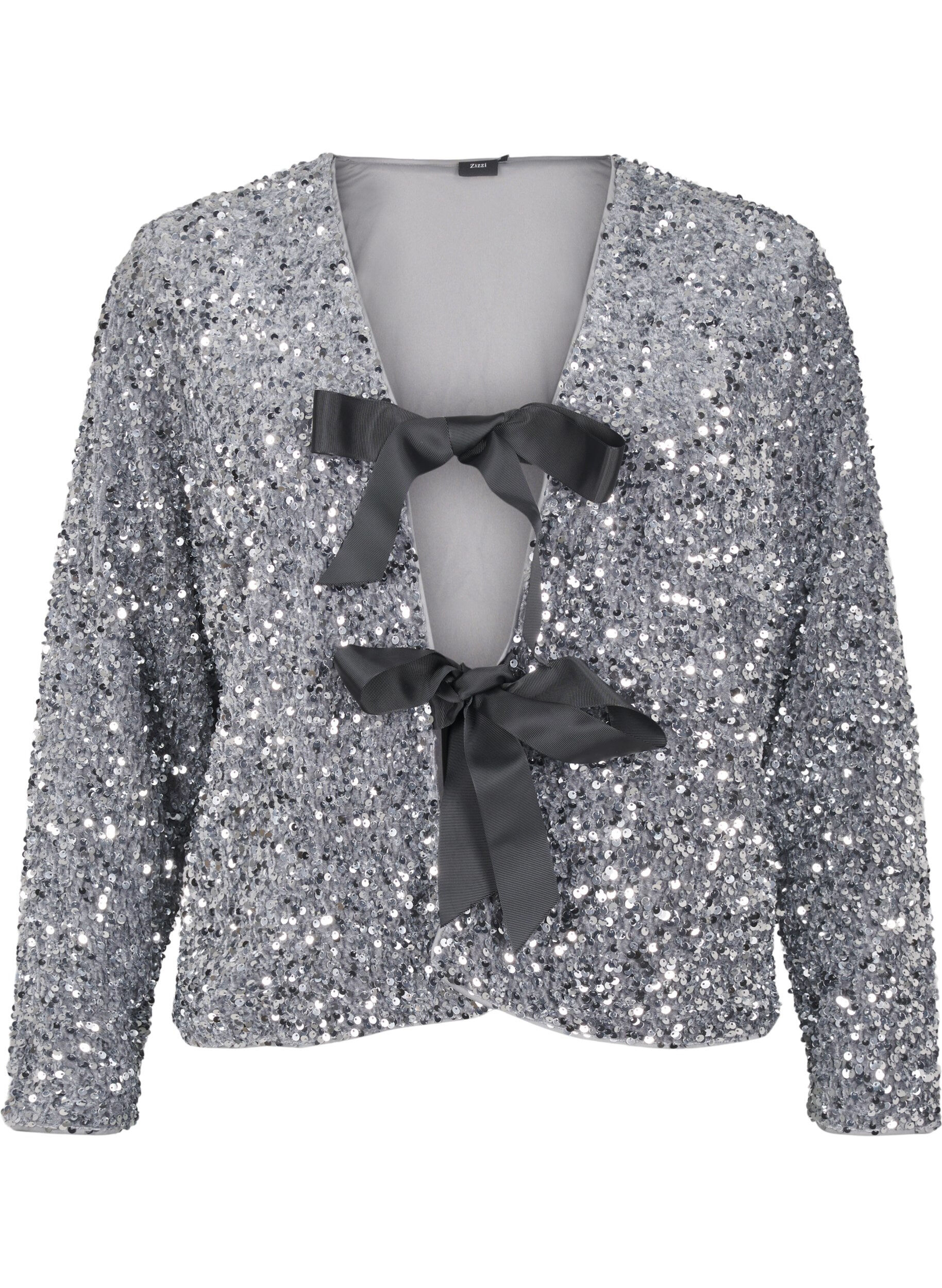 Zizzi Paillet bluse med bindedetaljer, Silver, Packshot image number 0