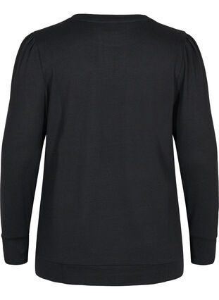 Langærmet bluse med skulderdetalje, Black, Packshot image number 1