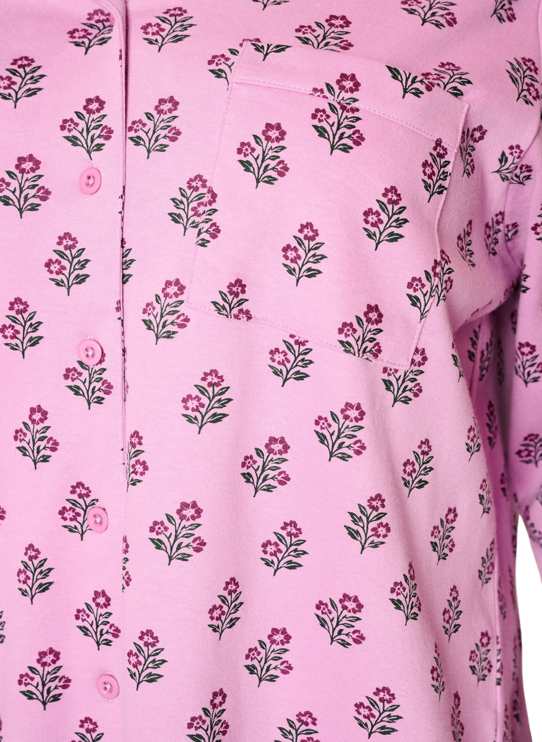 ZizziBomulds pyjamas-skjorte med brystlomme, Lyser&oslash;d, Packshot image number 2