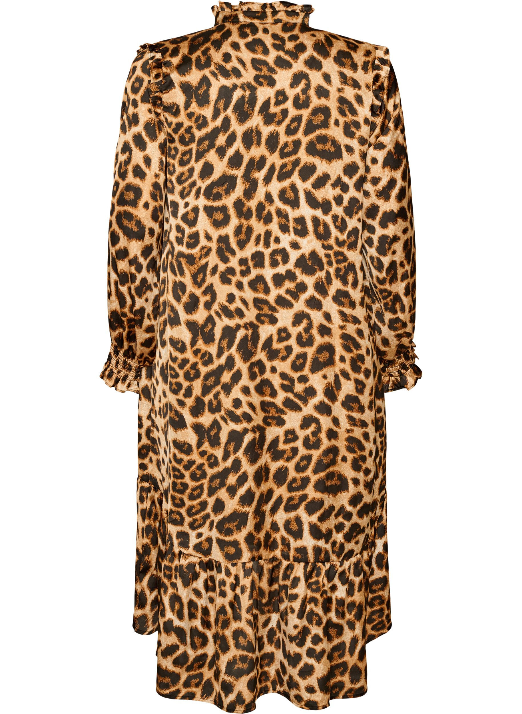 ZizziKjole med leopardprint og fl&aelig;sedetaljer, Brun, Packshot image number 1