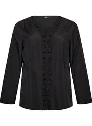 Skjortebluse med broderie anglaise, Sort
