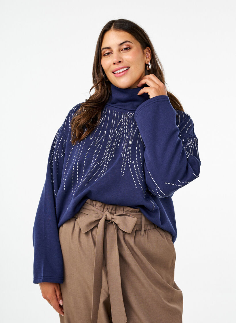 Sweatshirt med høj hals og rhinsten, Naval Academy, Model image number 0