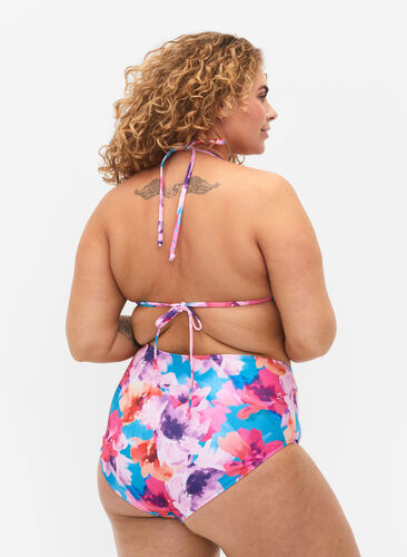 Bikini underdel med print og høj talje , Pink Flower, Model image number 1