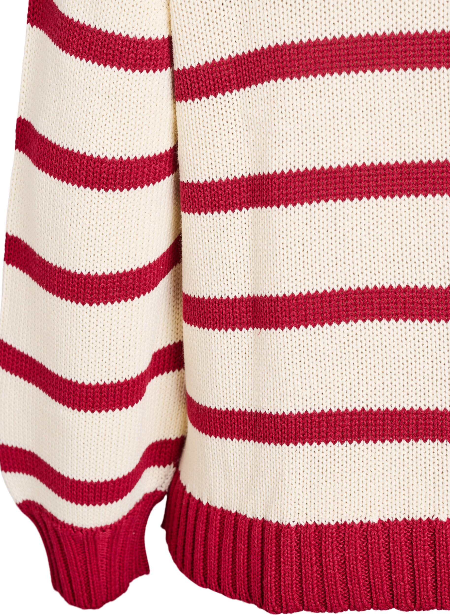 Zizzi Stribet strikbluse med polokrave, Vanilla, Packshot image number 3