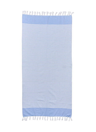 Stribet håndklæde med frynser, Light Blue Melange, Packshot image number 1