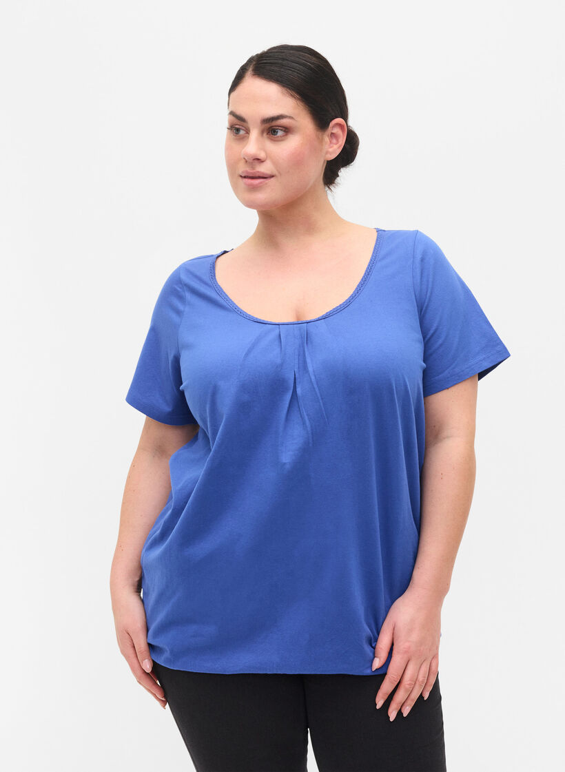Bomulds t-shirt med korte ærmer, Dazzling Blue, Model image number 0