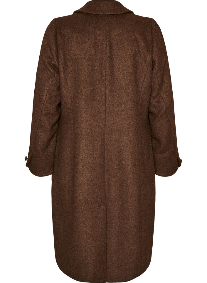 Frakke i uldblanding med revers og knapper, Brun, Packshot image number 1