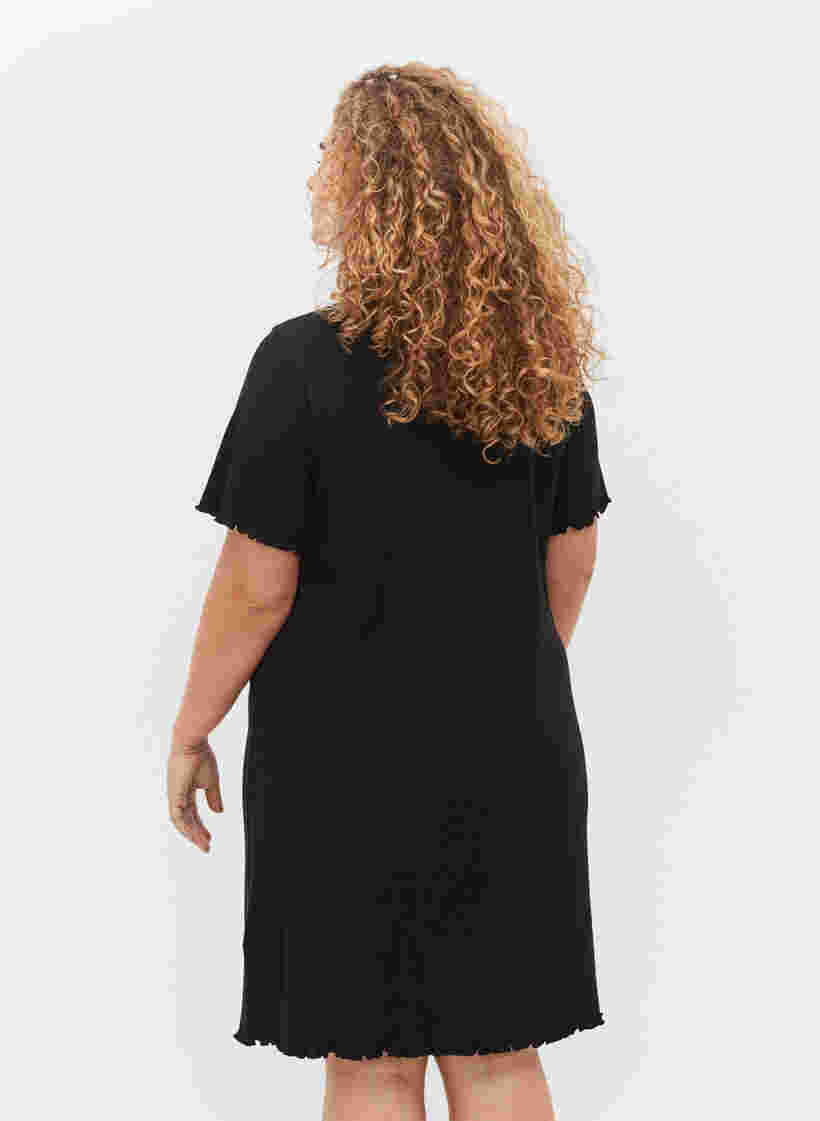 Kortærmet natkjole med blonder, Black, Model image number 1