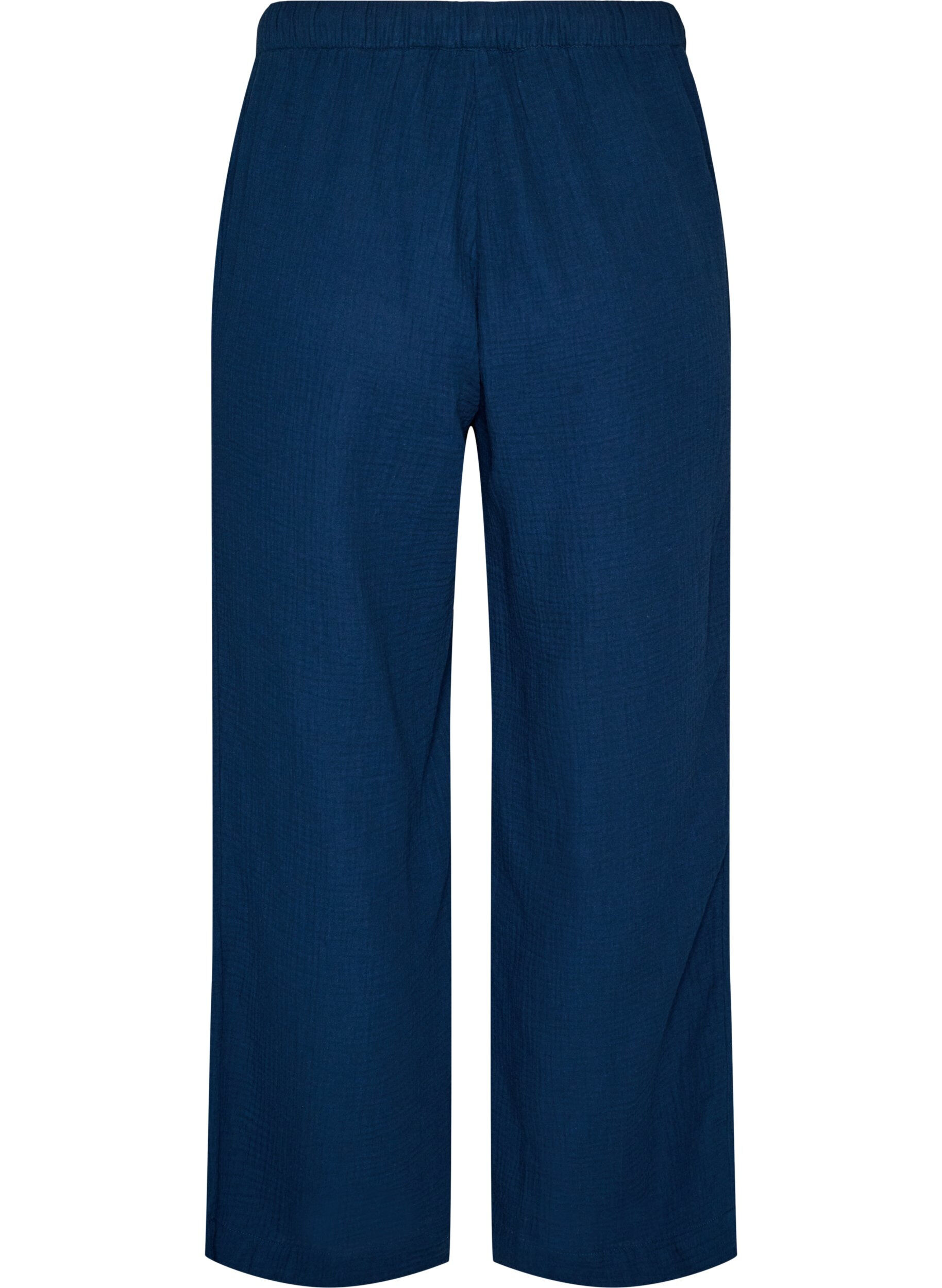ZizziL&oslash;se pyjamasbukser i bomuldsmusselin, Bl&aring;, Packshot image number 1