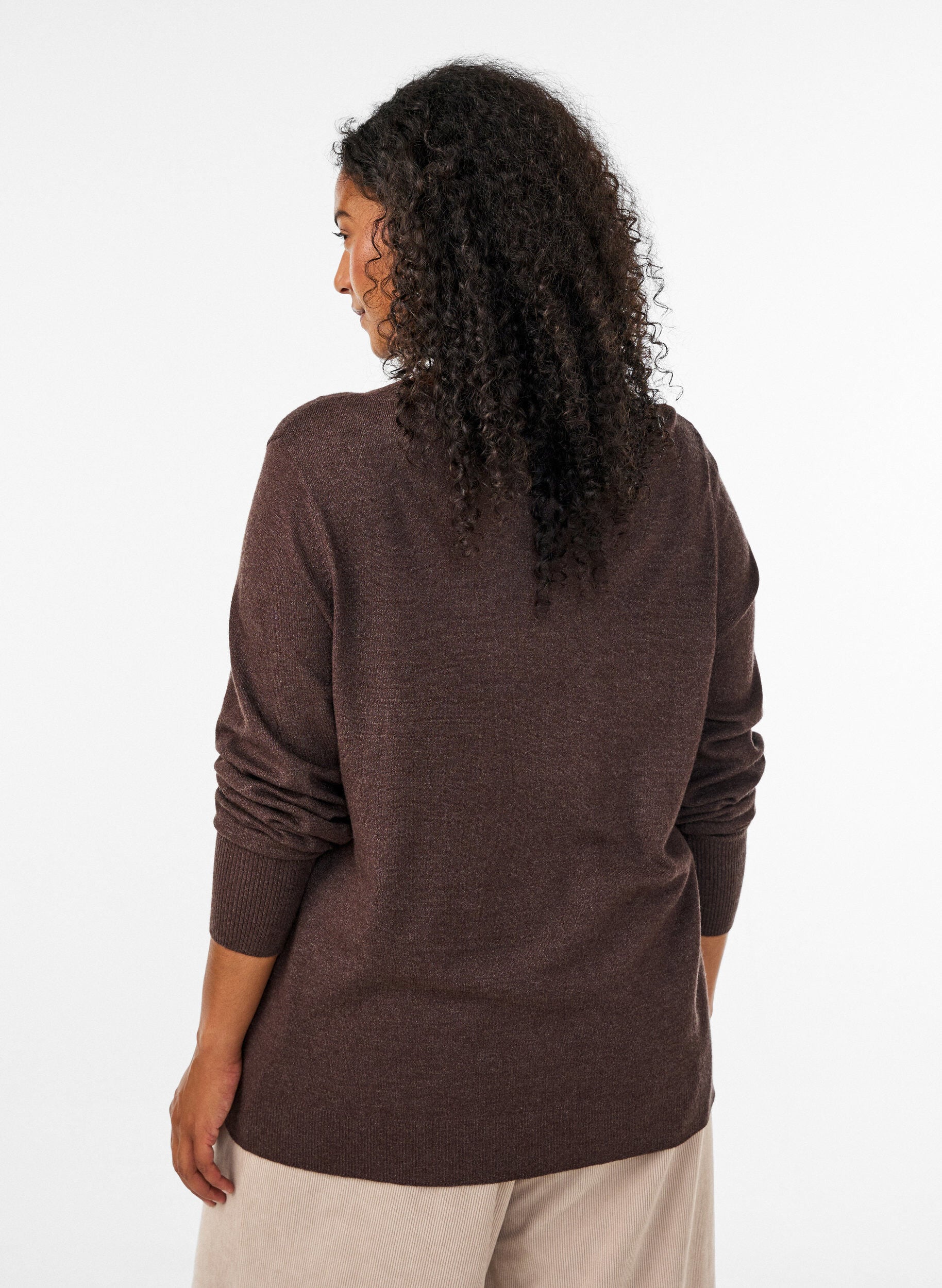 ZizziStrikbluse med rund hals, Brun, Model image number 2