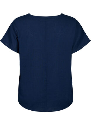 Kortærmet bluse i bomuldsmix med hør, Navy Blazer, Packshot image number 1