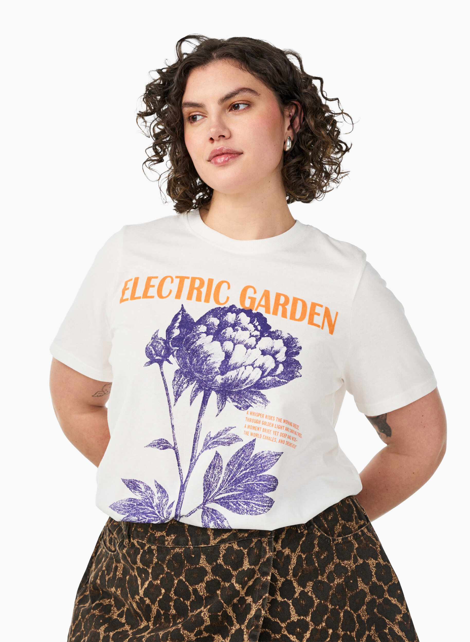 T-shirt i bomuld med print, Hvid, Model