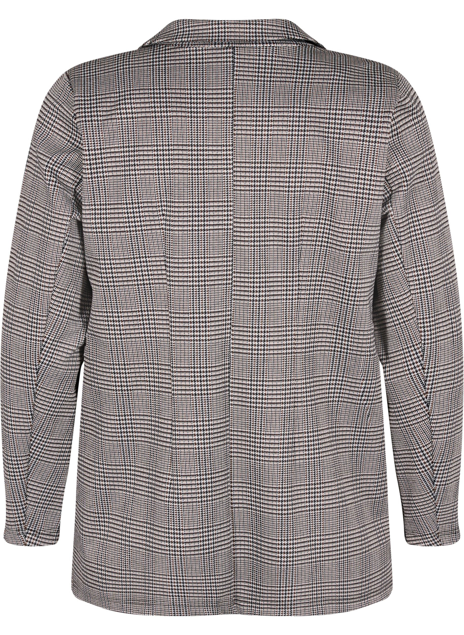 Zizzi Ternet blazer med knaplukning, Beige Brown Check, Packshot image number 1