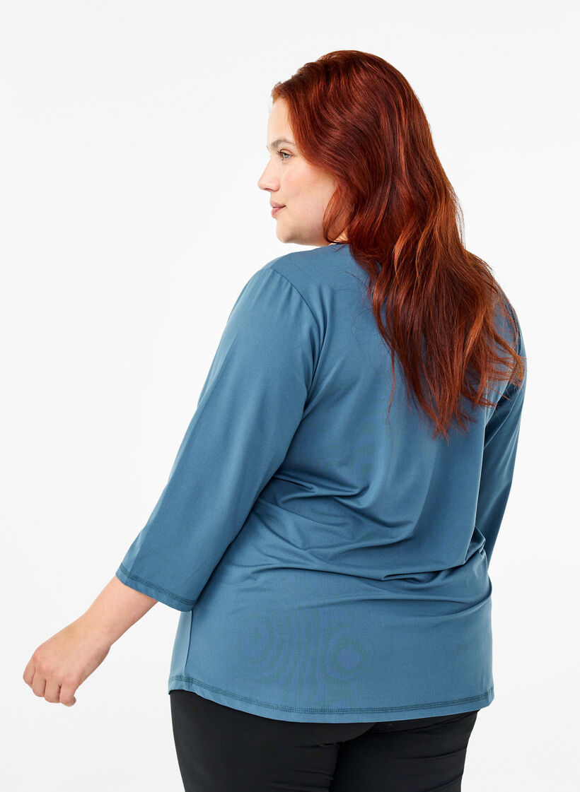 Tr&aelig;ningsbluse med 3/4 &aelig;rmer, Bl&aring;, Model image number 2