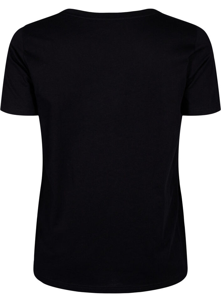 Bomulds t-shirt med motiv, Black w. Flower, Packshot image number 1