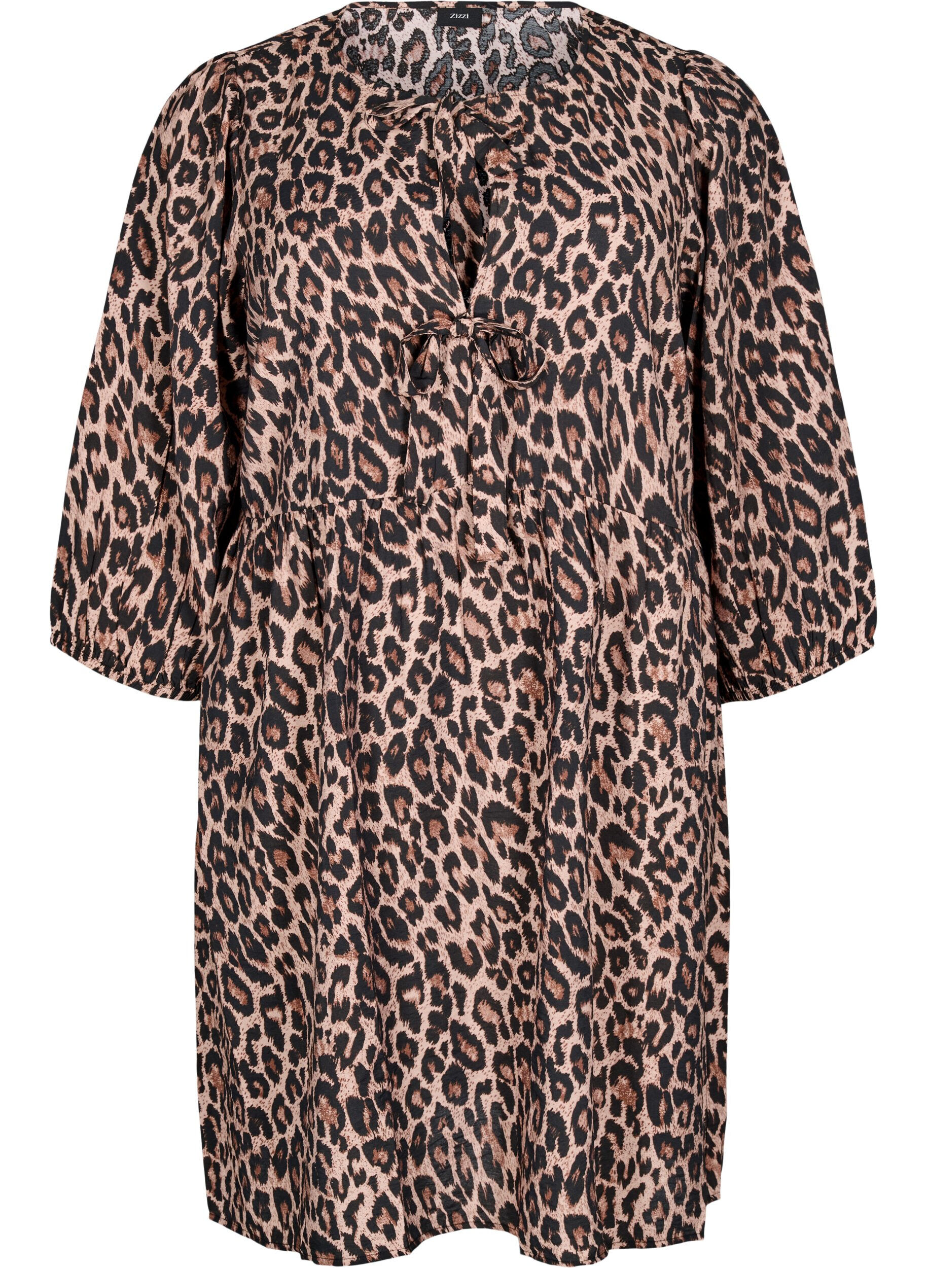 Zizzi Kjole med sl&oslash;jfer og 3/4 &aelig;rmer, LEO AOP, Packshot image number 0