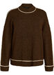 Striktr&oslash;je med turtleneck og kontraststriber, Brun, Packshot image number 0