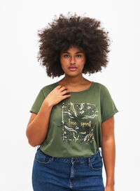 T-shirt i økologisk bomuld med guldtryk, Thyme W. Free, Model