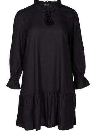 Viskose kjole med binde detalje, Black, Packshot image number 0