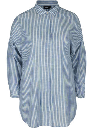 Lang stribet skjorte i bomuld, Country Blue Stripe, Packshot image number 0