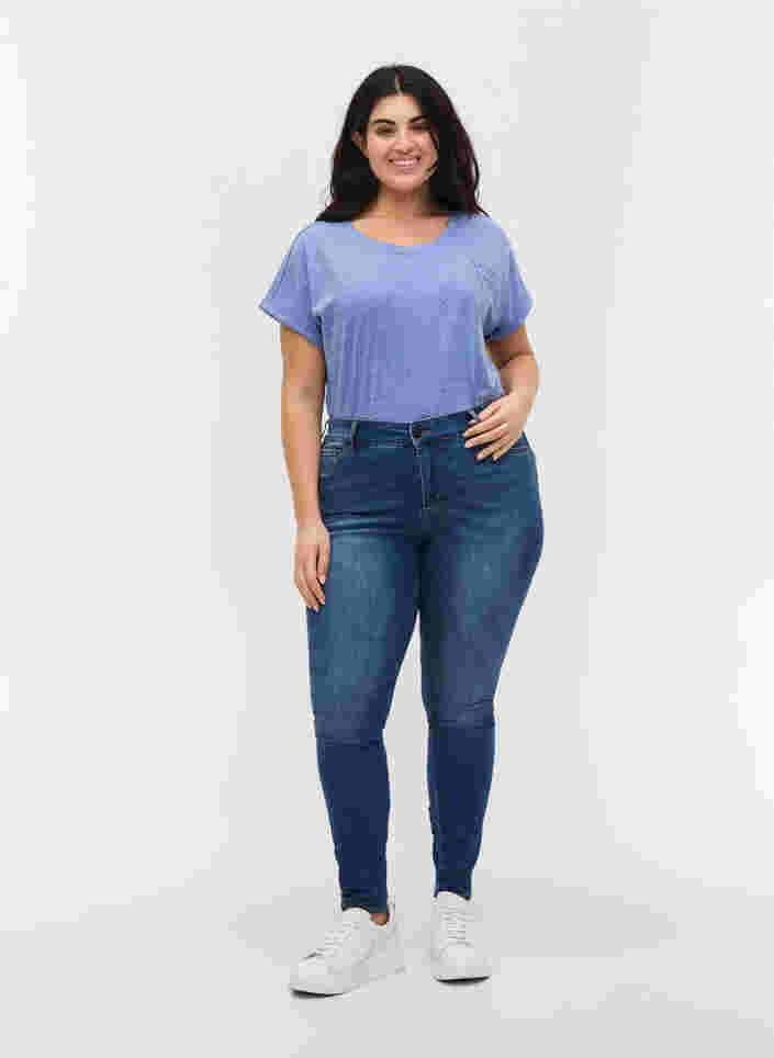 Super slim Amy jeans med sløjfe og lynlås, Dark blue, Model image number 4