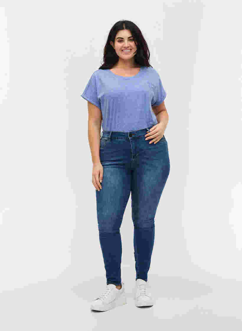 Super slim Amy jeans med sløjfe og lynlås, Dark blue, Model image number 4