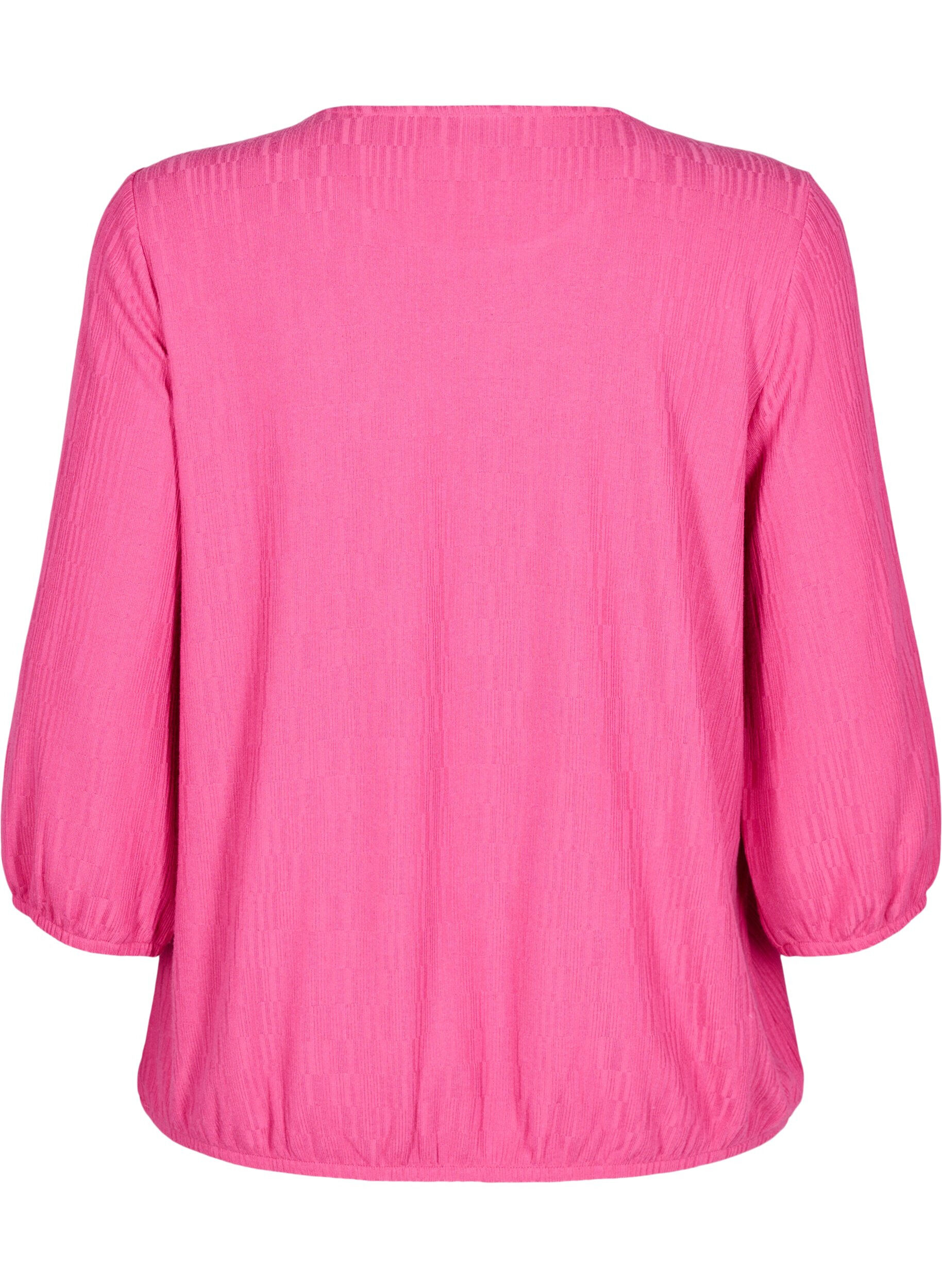 ZizziBluse med struktur og 3/4 &aelig;rmer, Lyser&oslash;d, Packshot image number 1