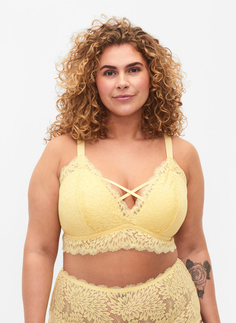 Bralette med stringdetalje og blød vattering, Pale Banana ASS, Model image number 0