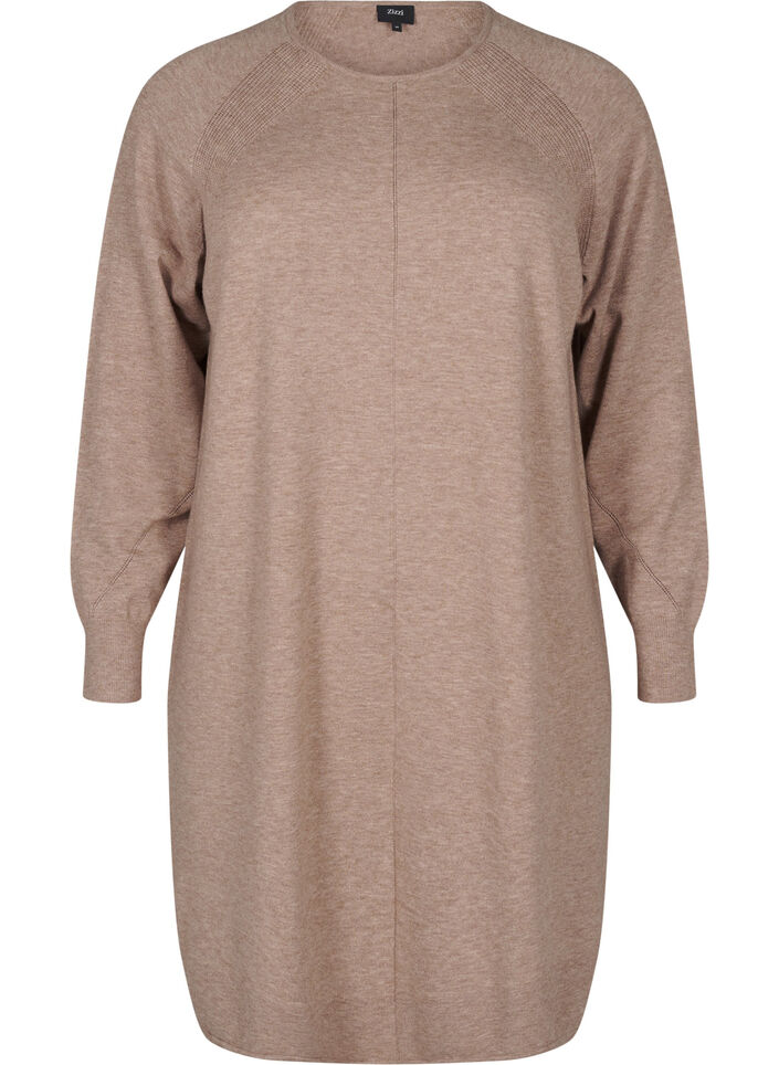 Strikkjole med rund hals og strikket mønster, Fossil Mel., Packshot image number 0