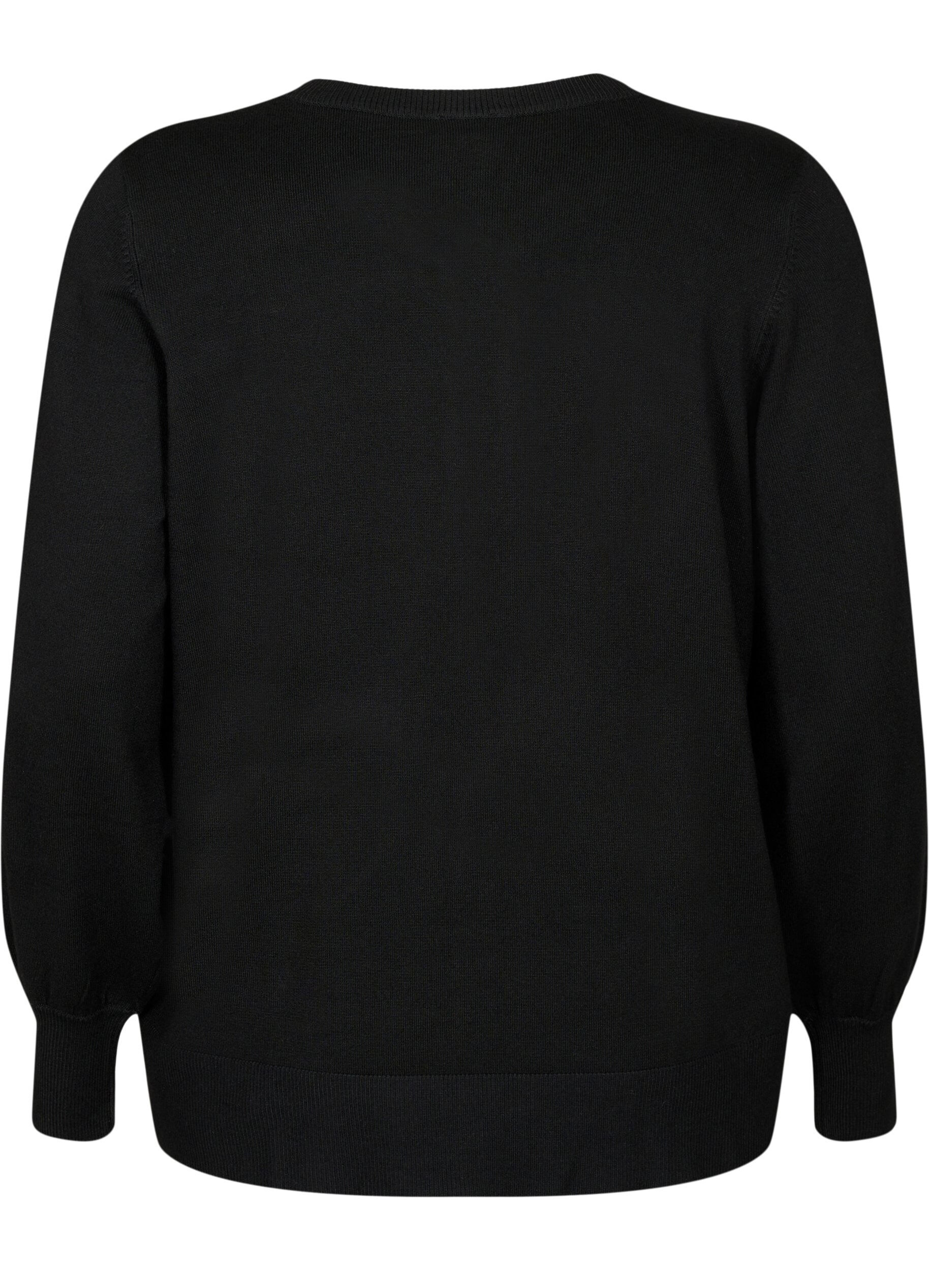 ZizziStrikcardigan med rund hals og knapper, Sort, Packshot image number 1
