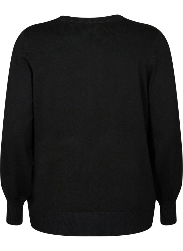 Strikcardigan med rund hals og knapper, Sort, Packshot image number 1