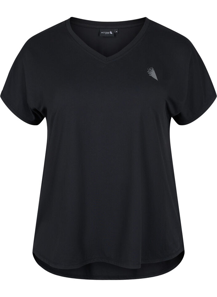 Kort&aelig;rmet tr&aelig;nings t-shirt med v-hals, Sort, Packshot image number 0