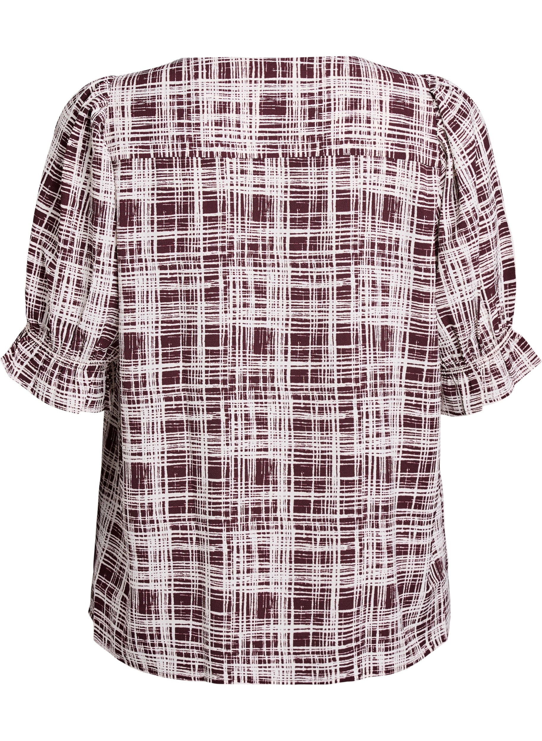 Zizzi Skjortebluse med 1/2 &aelig;rmer, M&oslash;rk Bordeaux, Packshot image number 1