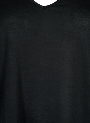 Kortærmet bluse med blonder og v-hals, Black, Packshot image number 2
