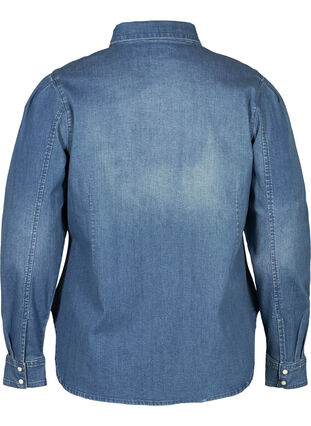 Denimskjorte med pufærmer, Blue denim, Packshot image number 1