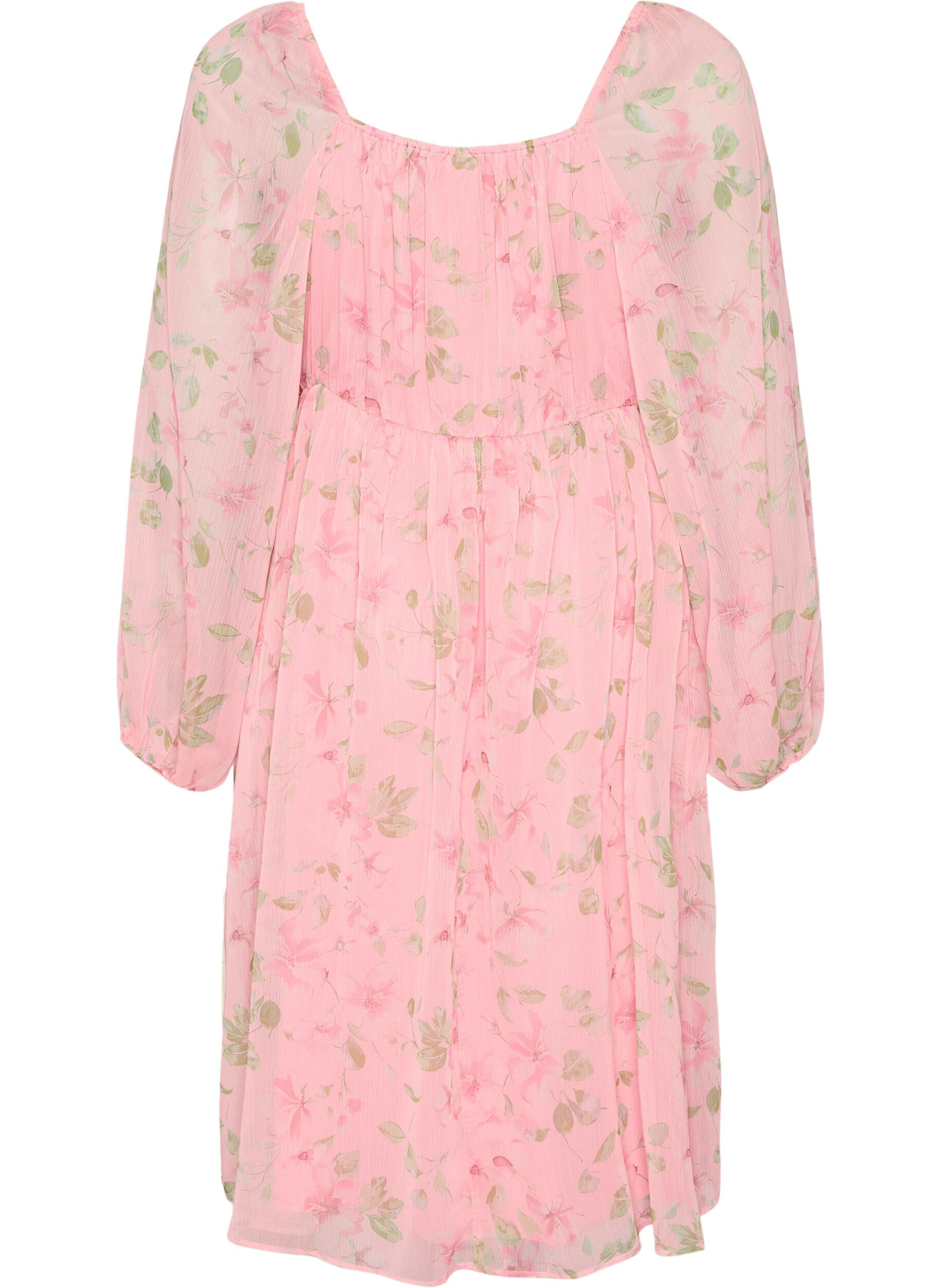ZizziFestkjole i chiffon med lange &aelig;rmer, Lyser&oslash;d, Packshot image number 1