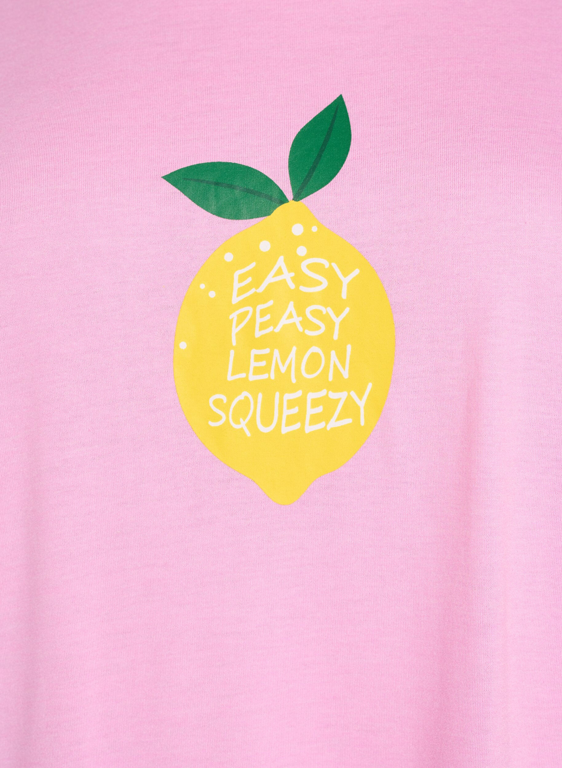 Zizzi Kort&aelig;rmet natkjole med tekstprint, Lyser&oslash;d, Packshot image number 2